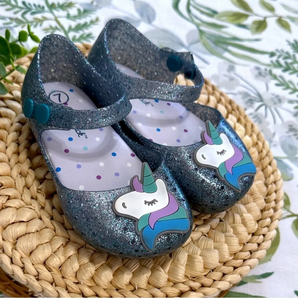 New Cat & Jack Toddler Girl’s Glitter Unicorn Jelly Sandals Size 7